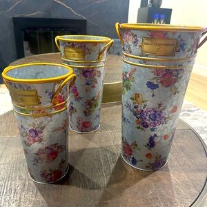 MacKenzie-Childs Flower Market Galvanized Buckets 3-Piece Set great condition